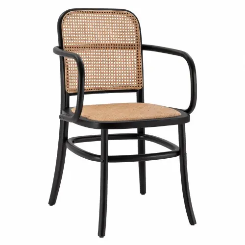 Ausverkauf Holzsessel mit Rattan-Strick in schwarzen Rahmen 56x56x90 cm