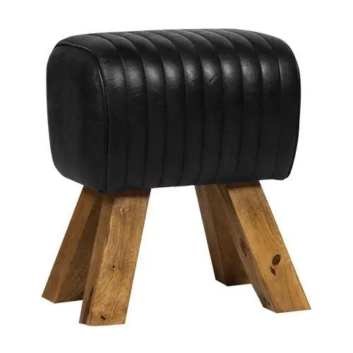 Sofort Bestellen Hocker "Elone" aus 100 % echtem Büffelleder in schwarz und Eichengestell