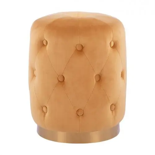 Must-Have HOCKER "TORRIE" AUS GOLDEM SAMT MIT GOLDFUSS 36x45 cm.