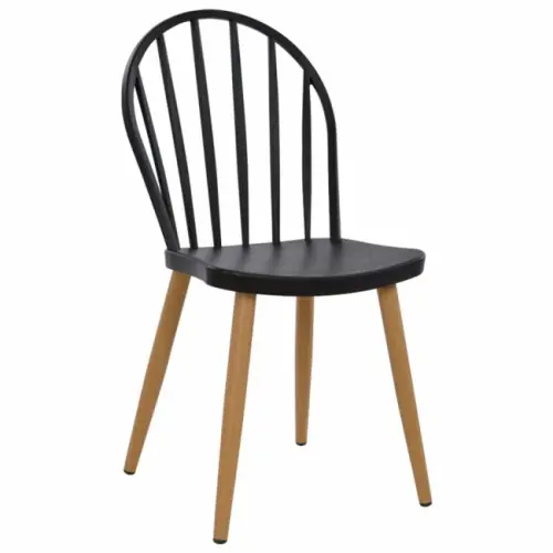 Moderner Esszimmerstuhl mit Metallbeinen aus Naturholzoberfläche, in Schwarz Mega-Angebot