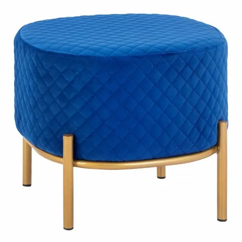 Must-Have Hocker "Sinta" aus blauem Samt mit Goldfuss 42x42x38 cm