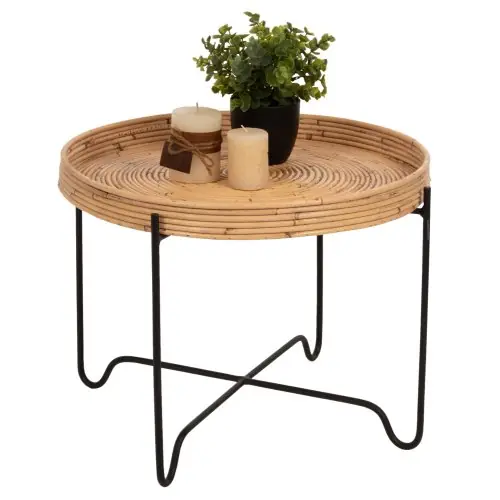 Preis Gesenkt BEISTELLTISCH FLY RATTAN NATURFARBE-METALLBASIS SCHWARZ Φ50x40Hcm