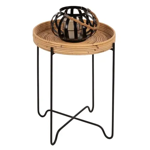 RUNDER BEISTELLTISCH FLY RATTAN IN NATURFARBE-SCHWARZES METALLGESTELL Φ40x53Hcm Aktuell