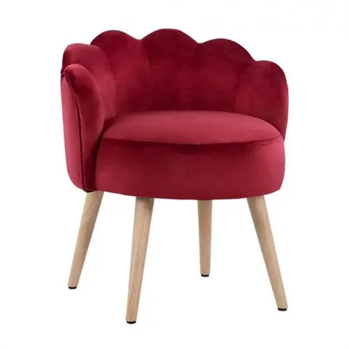 Samt Hocker Elise mit Rückenlehne aus Rot mit Holzbeinen Top-Seller