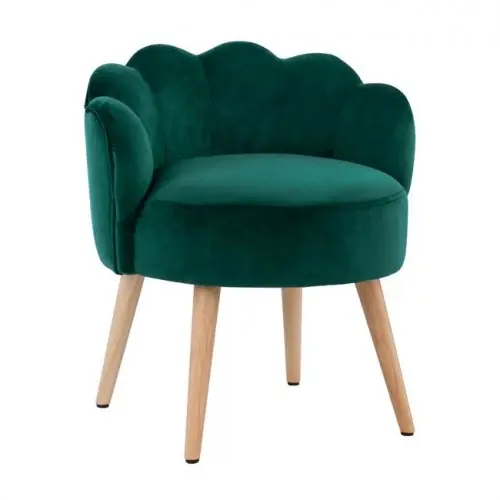 Samt Hocker Elise mit Rückenlehne aus Grün mit Holzbeinen Knallerangebot