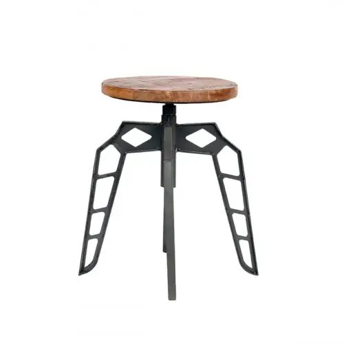 Online Kaufen Metall-Hocker Holzsitz Industrial Design Grau