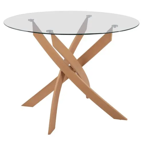 Sichere Zahlung JADA RUNDER ESSTISCH METALLBEINE MIT HOLZSTRUKTUR UND GLAS Φ120X75 cm WW8733.02