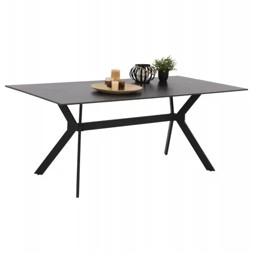 Markenware ESSTISCH AUS GESINTERTEM STEIN SCHWARZE METALLBEINE 180x90x75cm WW9312.04