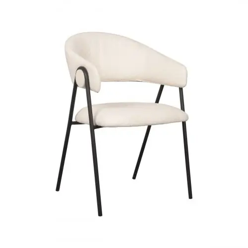 Top-Angebot Polsterstuhl "Lowen" aus Elfenbein-farbendem Boucle und schwarzem Metallgestell