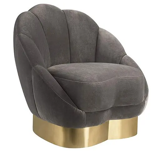 "Blax" Sessel aus grauem Samt und goldenem Metallgestell Preis Gesenkt