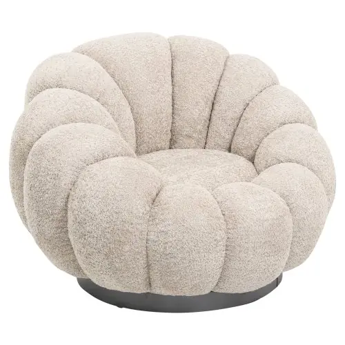 Schnäppchen DREHSESSEL BEIGE BOUCLE-SCHWARZES METALLGESTELL 90x93x65Hcm