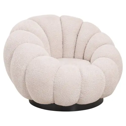 DREHSESSEL ECRU BOUCLE-SCHWARZES METALLGESTELL 90x93x65Hcm Sofort Bestellen