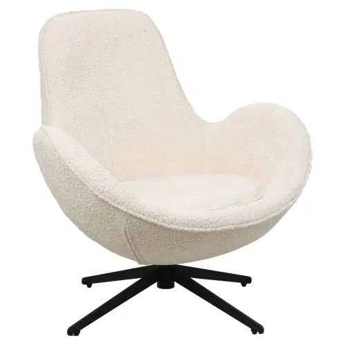 Ausverkauf DREHSESSEL ECRU BOUCLE STOFF-SCHWARZES METALLGESTELL 86x76x87Hcm