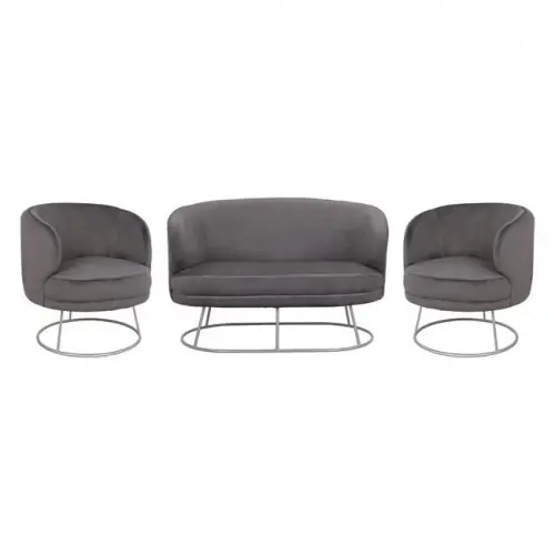 Sichere Zahlung WOHNZIMMER-SET 2-SITZ & 2 ARIEN SESSEL GRAU SAMT SILBER BASE