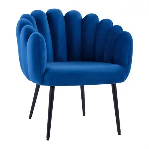 Preisreduziert Luxus Cocktailsessel Vivien aus Samt in Blau mit Metallbeinen in Schwarz