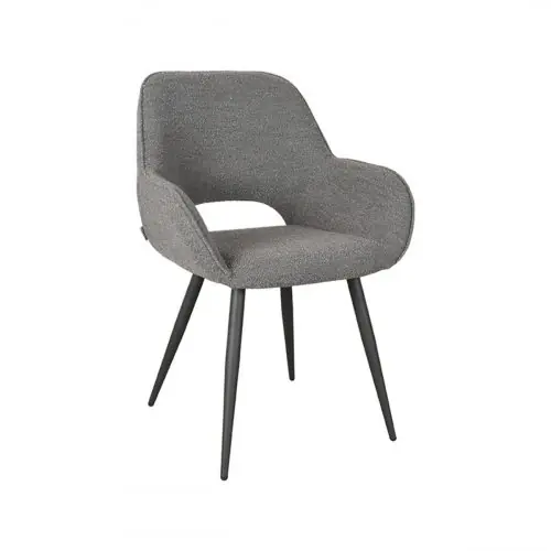 Esszimmerstuhl "Fer" aus grauem Boucle und schwarzen Metallbeinen 58x57x87 cm Rabatt
