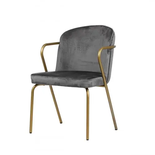 Sessel "Gama" aus grauem Samt und goldenem Metallgestell Super-Preis