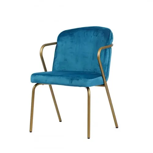 Sessel "Gama" aus blauem Samt und goldenem Metallgestell Expressversand