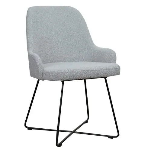 Sonderangebot Stuhl "Vive" aus grauem Boucle Polster und Beine aus schwarzem Stahlgestell