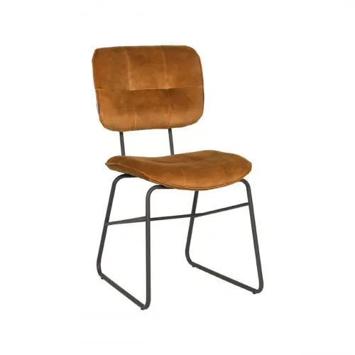 Esszimmerstuhl Dez 49x60x87 cm Ocker Velours | Schwarzes Metall Versand Am Gleichen Tag
