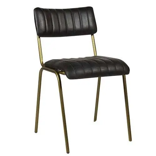 Stuhl "Jenson" aus 100% echtem Büffelleder und Metallrahmen in Farbe Schwarz Neue Ware