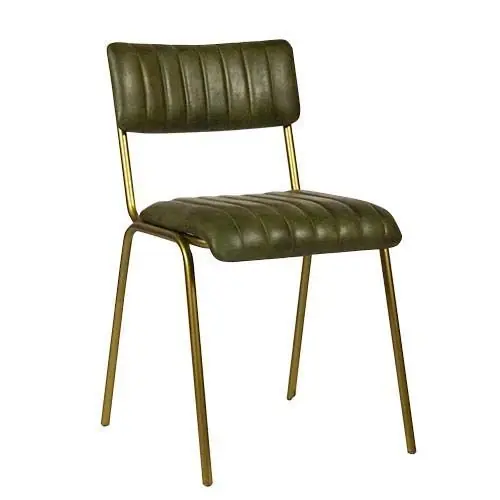 Stuhl "Jenson" aus 100% echtem Büffelleder und Metallrahmen in Farbe Grün Olive Aktuell