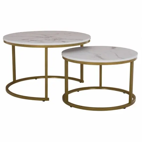 WOHNZIMMER TISCH SET 2STK Φ74x46,5 cm & Φ59x38,5 cm Heißes Angebot