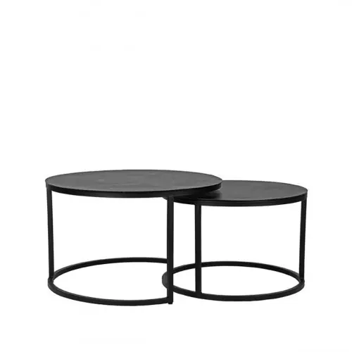 Couchtisch Set Grand 75x75x45 cm Schwarzes Metall Top-Preis