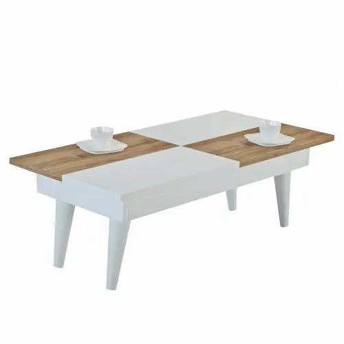 Couchtisch aus Melamin im Farbton Weiß und Nussbaum 90x44x30 cm. Ausverkauf