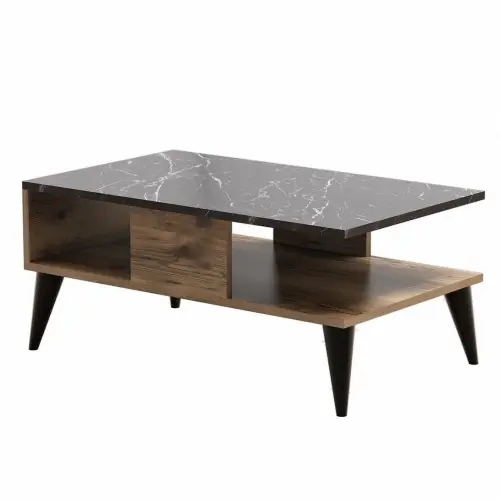 Preis Gesenkt Couchtisch mit Ablage in Nussbaum und Marmor 90x54x39,5 cm.