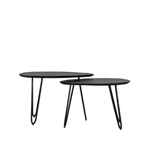 Couchtisch Set Frisk 68x43x44 cm Schwarzes Mangoholz | Schwarzes Metall Geprüft