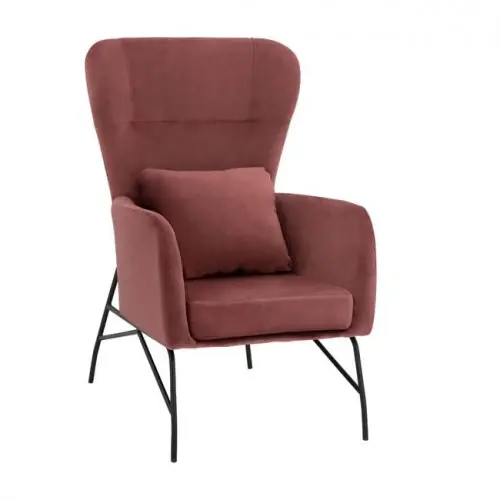 Günstig Sessel "DANIA" aus rosé Samt mit schwarzen Metallbeinen