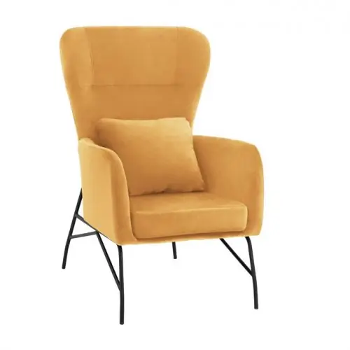 Schnäppchen Sessel "DANIA" aus goldenem Samt mit schwarzen Metallbeinen