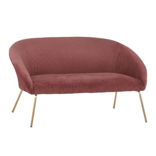 Sofa JOYCE mit Samtstoff in Farbe Rosé und Metallbeinen in Gold Markenware