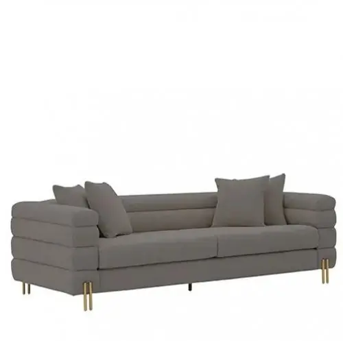 Sofa 3-Sitzer "Coley" aus grauer Polsterung aus Bouclé (Teddybär) und Gestell aus goldenem Metall Heißes Angebot