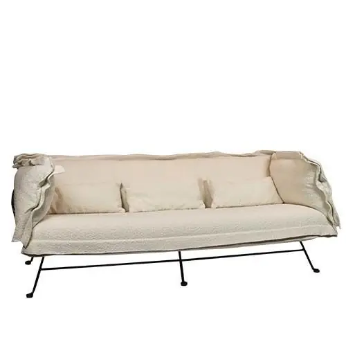 Sichere Zahlung 3-Sitzer Sofa "Sino" aus beigefarbenem Teddyboucle und mattschwarzem Metallrahmen