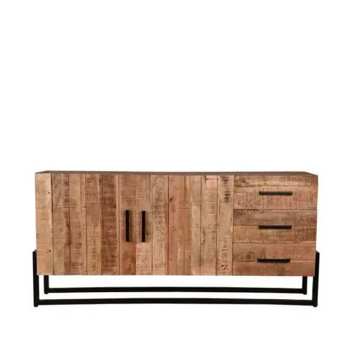 Aktuell Sideboard Bolivien 184x40x85 cm Raues Mangoholz | Schwarzes Metall