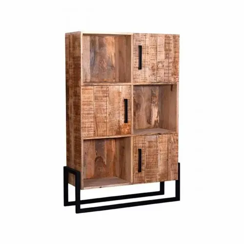 Schnäppchen Regalschrank Bolivien 100x40x150 Cm Raues Mangoholz | Schwarzes Metall