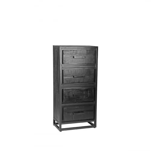 Kommode Chili 50x30x105 cm Schwarzes Mangoholz | Schwarzes Metall Online Kaufen