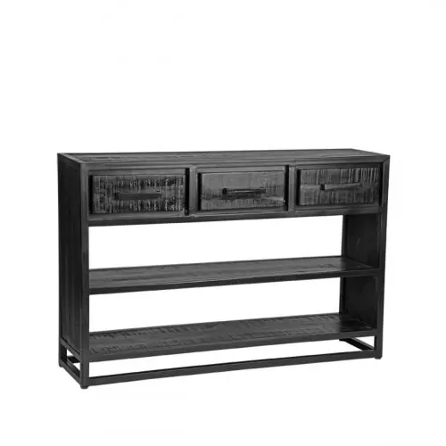 Beistelltisch Chili 115x30x75 cm Schwarzes Mangoholz | Schwarzes Metall Schnäppchen