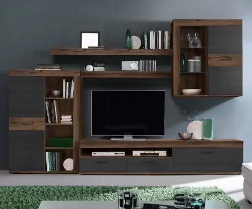 Bestseller TV Set mit Kabine in Walnuss Grau 300x41x200,9 cm
