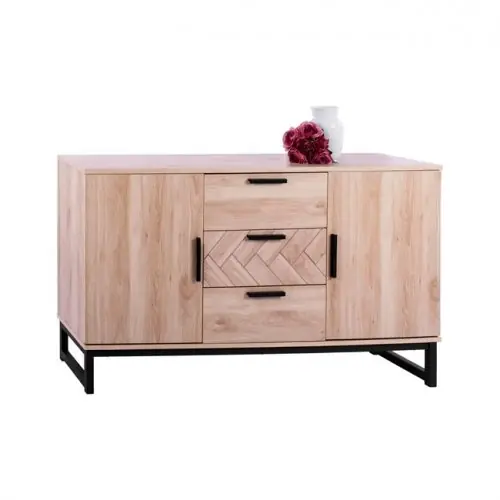 Neu Im Sortiment Schrank Kommode "Chanelle" aus Melamin in natürlicher Farbe mit schwarzen Beinen 148x39,5x79,5 cm