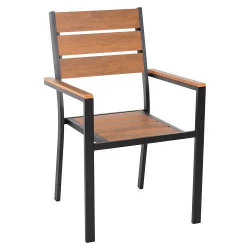 Meistverkauft ALUMINIUMSESSEL SCHWARZ-POLYWOOD IN NATURAL 55x55x86Hcm