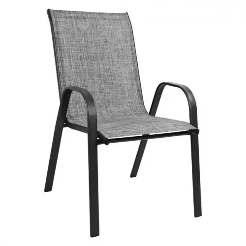 Outdoor-Sessel aus schwarzem Metall mit grauem Textilene 54x70x93H cm. Sonderangebot
