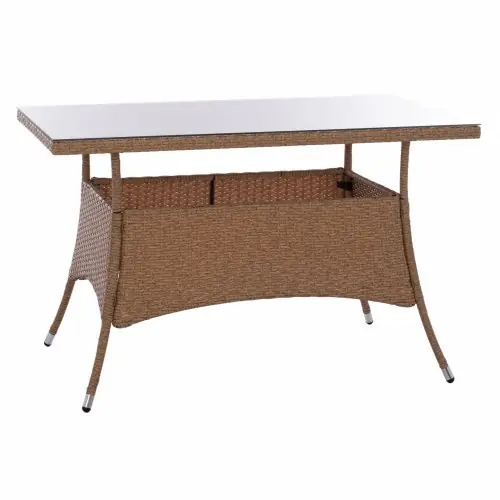 "MINSK" RATTAN METALLTISCH IN BEIGE BRAUN 120x70x75 cm Billig