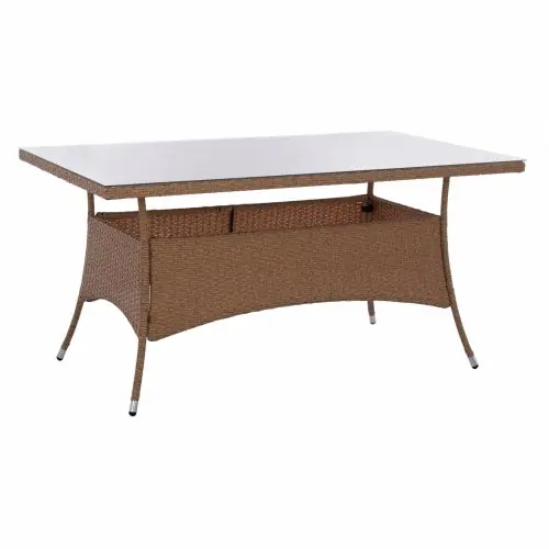 Billig "MINSK" RATTAN METALLTISCH IN BEIGE BRAUN 150x90x75 cm