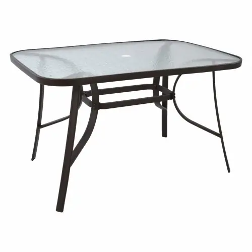 Outdoor Tisch "BRAVO" 120Χ70Χ72 in metall grau mit Glas Oberfläche und Schirmloch Preisreduziert