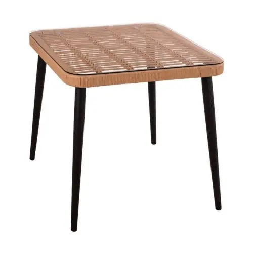Metalltisch aus schwarzem Metall und Korbgeflecht 80x80x78 Knallerangebot
