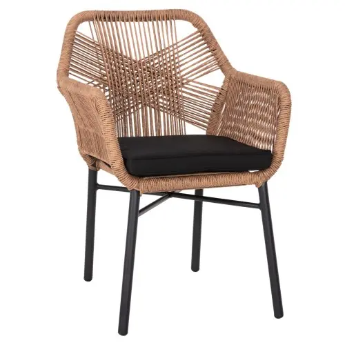 SESSEL ALUMINIUM SCHWARZ-PE RATTAN BEIGE-KISSEN SCHWARZ 57x65x84Hcm Beliebt