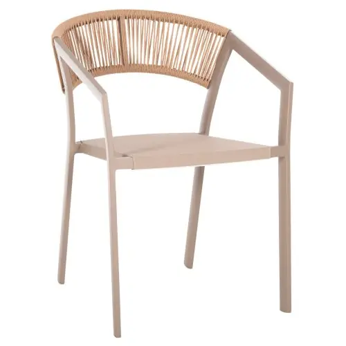SESSEL ALUMINIUM CHAMPAGNER RAHMEN UND TEXTLINE - RÜCKENLEHNE AUS RATTAN IN BEIGE 57x63x82Hcm Direktkauf